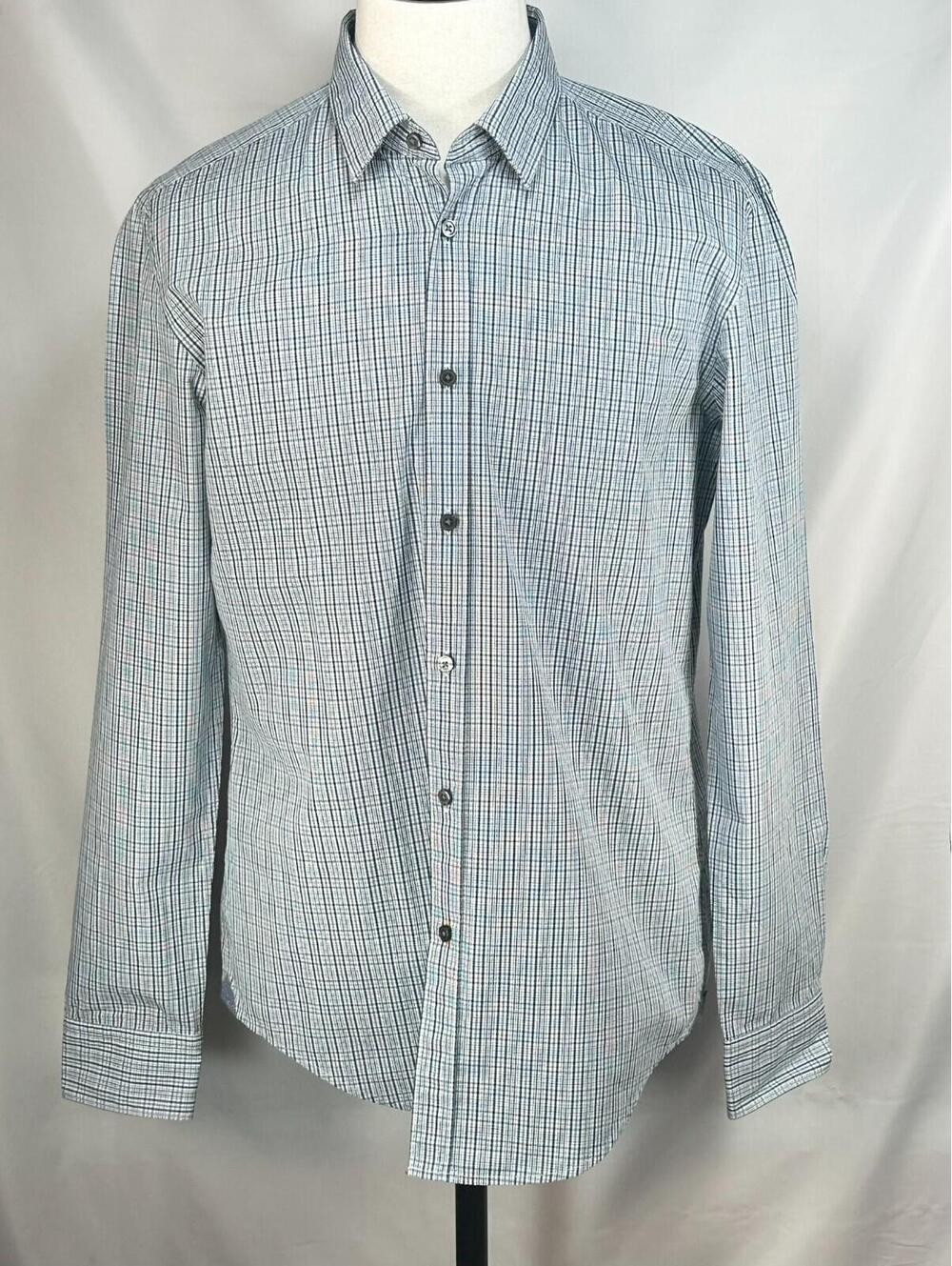 Hugo Boss Slim Fit Plaid Long Sleeve Button Up Blue Mens L